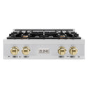 ZLINE Autograph Edition 30 in. Classic Gas Rangetop with 4 Burners and Porcelain Cooktop in Stainless Steel with Polished Gold Accents (RTZ-30-G)