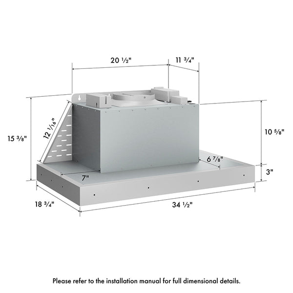 ZLINE 34 in. DuraMount™ Wall Mount Range Hood Insert in Stainless Steel (683-34)