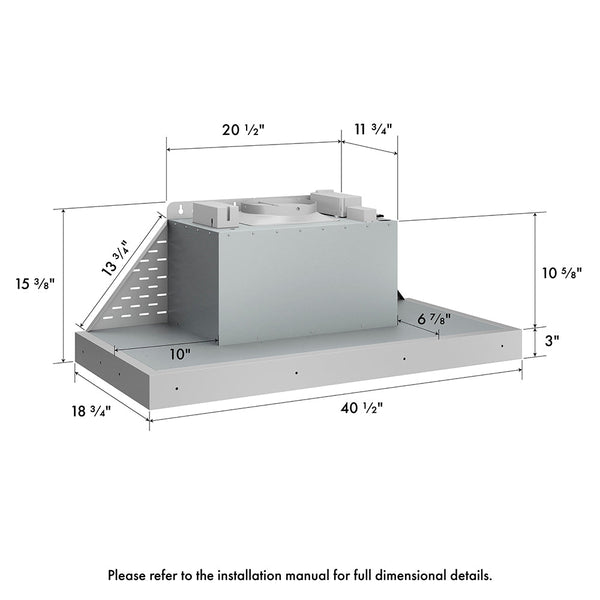 ZLINE 40 in. DuraMount™ Wall Mount Range Hood Insert in Stainless Steel (683-40)
