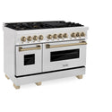 ZLINE Autograph Edition 48 in. 6.0 cu. ft. Dual Fuel Range with Gas Stove and Electric Oven in DuraSnow® Stainless Steel with Champagne Bronze Accents (RASZ-SN-48-CB) side, oven closed.