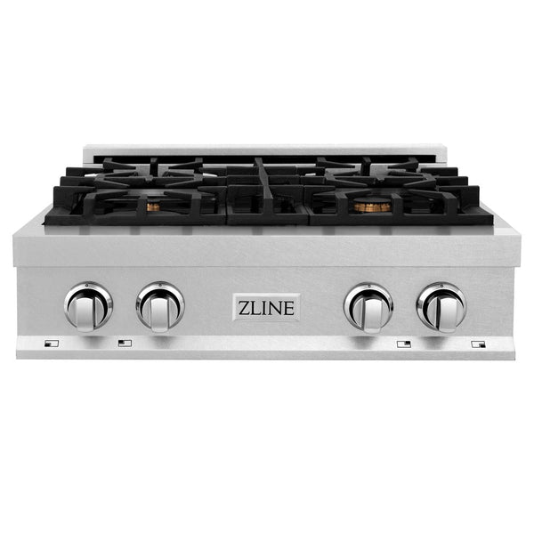 ZLINE 30 in. Porcelain Rangetop in DuraSnow® Stainless Steel with 4 Gas Brass Burners (RTS-BR-30) front, oven closed.