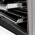 ZLINE 24 in. Professional Dual Fuel Range in Stainless Steel (RA24) close-up, SmoothGlide ball-bearing adjustable racks inside oven from side.