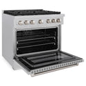 ZLINE 36 in. 5.2 cu. ft. Paramount Dual Fuel Range with Gas Cooktop and Electric Convection Oven in Satin Stainless Steel with 6 Brass Burners (SDRS-BR-36)