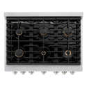 ZLINE 36 in. 5.2 cu. ft. Paramount Dual Fuel Range with Gas Cooktop and Electric Convection Oven in Satin Stainless Steel with 6 Brass Burners (SDRS-BR-36)
