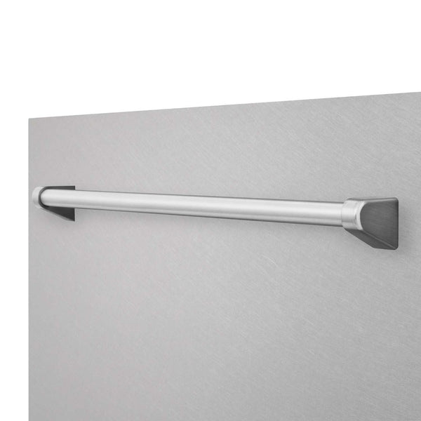 ZLINE 18 in. Tallac Series 3rd Rack Top Control Dishwasher with a Stainless Steel Tub with Fingerprint Resistant Stainless Steel Panel, 51dBa (DWV-SN-18) close-up, handle on dishwasher exterior.
