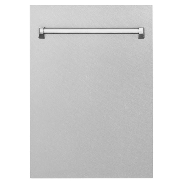 ZLINE 18 in. Tallac Series 3rd Rack Top Control Dishwasher with a Stainless Steel Tub with Fingerprint Resistant Stainless Steel Panel, 51dBa (DWV-SN-18) front, closed.