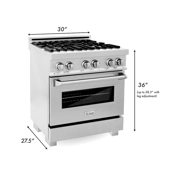 ZLINE 30 in. 4.0 cu. ft. Legacy Dual Fuel Range with 4 Burner Gas Cooktop and Electric Convection Oven in DuraSnow® Stainless Steel with Griddle (RAS-SN-GR-30)