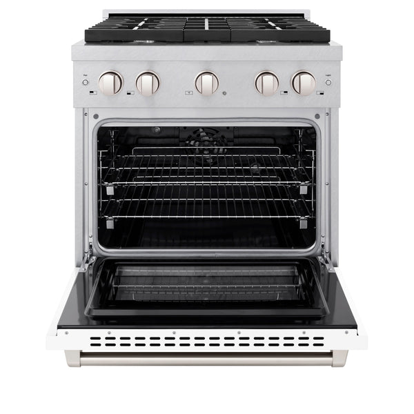 ZLINE 30 in. 4.2 cu. ft. Paramount Dual Fuel Range with 4 Burner Gas Cooktop and Electric Convection Oven in Satin Stainless Steel with White Matte Door (SDRS-WM-30)