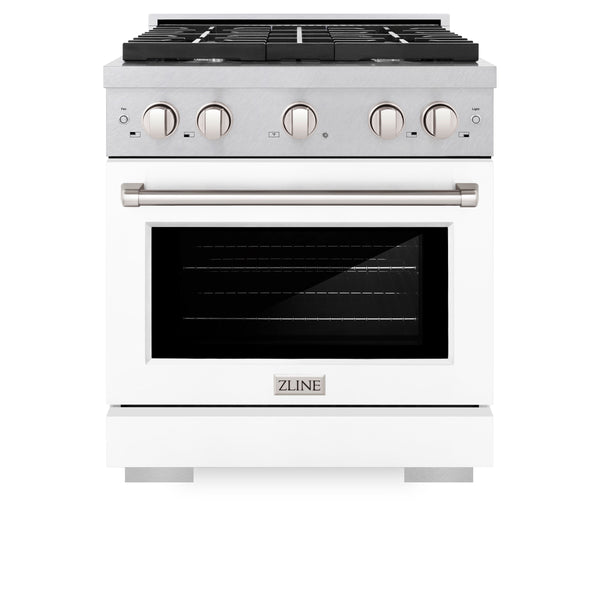 ZLINE 30 in. 4.2 cu. ft. Paramount Dual Fuel Range with 4 Burner Gas Cooktop and Electric Convection Oven in Satin Stainless Steel with White Matte Door (SDRS-WM-30)