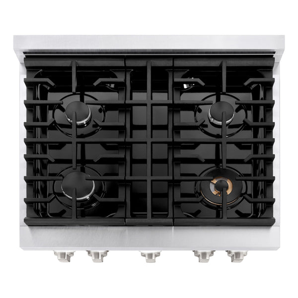 ZLINE 30 in. 4.2 cu. ft. Paramount Dual Fuel Range with 4 Burner Gas Cooktop and Electric Convection Oven in Satin Stainless Steel with White Matte Door (SDRS-WM-30)