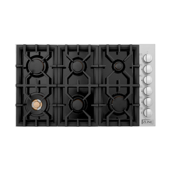 ZLINE 36" Gas Drop-in Cooktop top view of 6-burner stovetop.