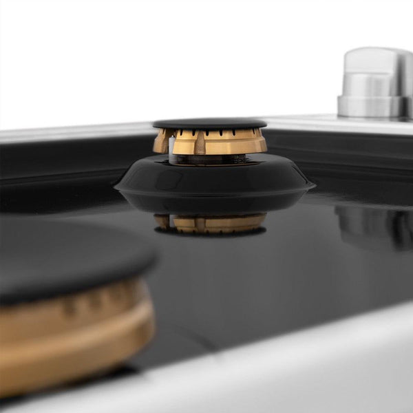 Brass burners and black porcelain cooktop on ZLINE Drop-in Gas Cooktop.