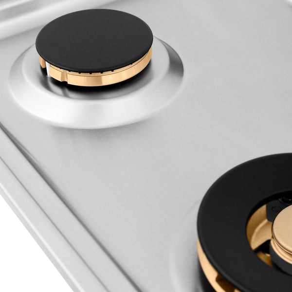 Brass burners on ZLINE Drop-in Gas Cooktop.