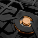 Brass burners and cast-iron grates on ZLINE Drop-in Gas Cooktop.