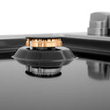 Brass burners and black porcelain cooktop on ZLINE Drop-in Gas Cooktop.