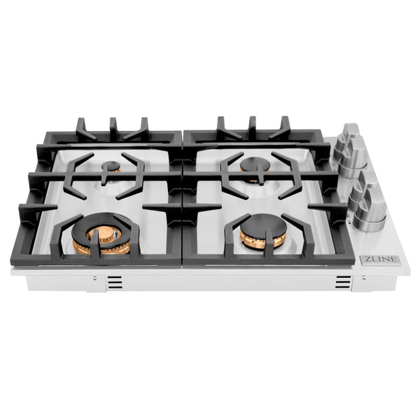 ZLINE 30 in. Gas Cooktop with 4 Brass Burners (RC-BR-30)-Cooktops-RC-BR-30 ZLINE Kitchen and Bath