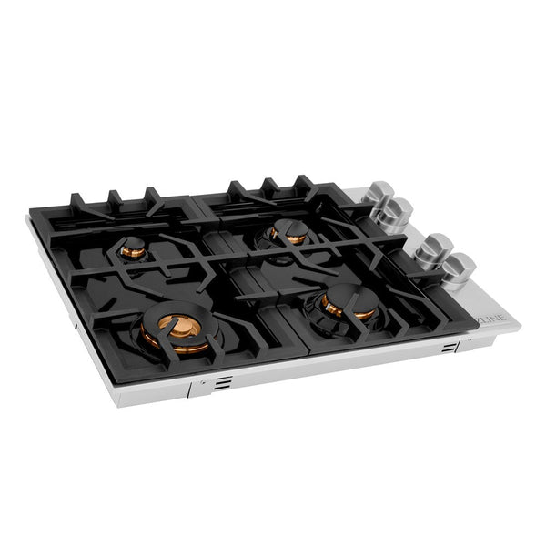ZLINE 30 in. Gas Cooktop with 4 Brass Burners and Black Porcelain Top (RC-BR-30-PBT)-Cooktops-RC-BR-30-PBT ZLINE Kitchen and Bath