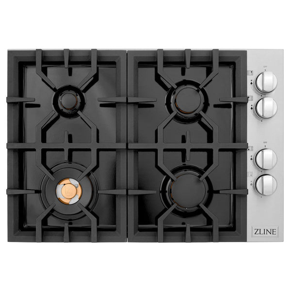 ZLINE 30 in. Gas Cooktop with 4 Brass Burners and Black Porcelain Top (RC-BR-30-PBT)-Cooktops-RC-BR-30-PBT ZLINE Kitchen and Bath
