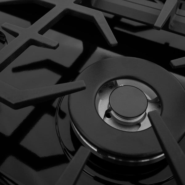 Sealed Italian-made burners and black porcelain top on ZLINE Drop-in Gas Cooktop.