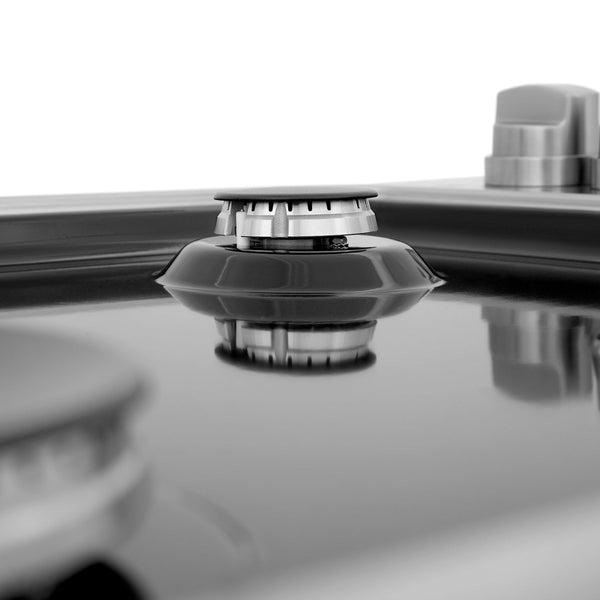 Sealed Italian-made burners and black porcelain top on ZLINE Drop-in Gas Cooktop.