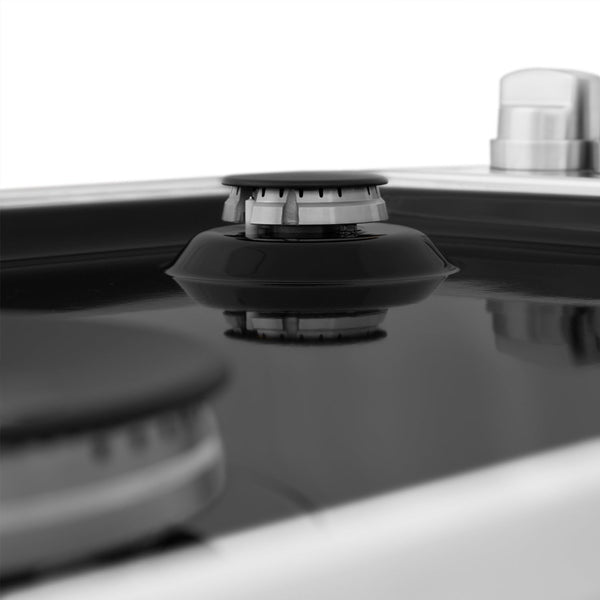 Sealed Italian-made burners and black porcelain top on ZLINE Drop-in Gas Cooktop.
