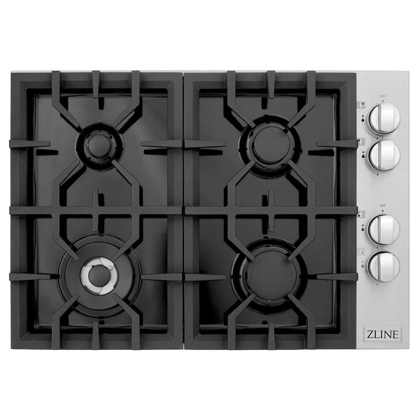 ZLINE 30 in. Gas Cooktop with 4 Burners and Black Porcelain Top (RC30-PBT)-Cooktops-RC30-PBT ZLINE Kitchen and Bath