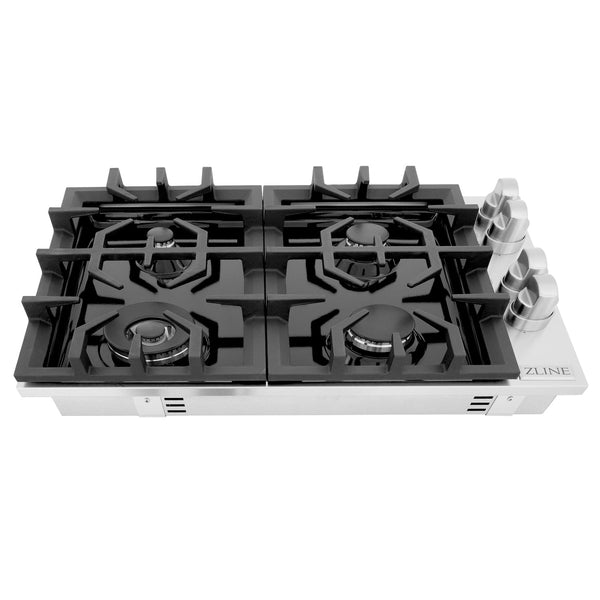 ZLINE 30 in. Gas Cooktop with 4 Burners and Black Porcelain Top (RC30-PBT)-Cooktops-RC30-PBT ZLINE Kitchen and Bath
