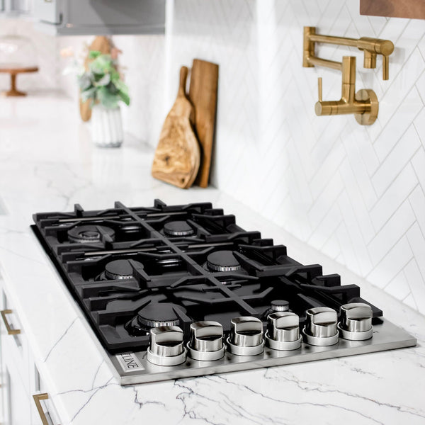 ZLINE 36 in. Gas Cooktop with 6 Burners and Black Porcelain Top (RC36-PBT)-Cooktops-RC36-PBT ZLINE Kitchen and Bath