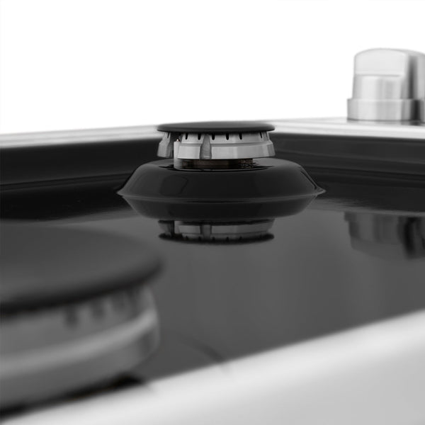 Sealed Italian-made burners and black porcelain top on ZLINE Drop-in Gas Cooktop.