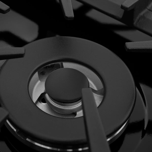 Sealed Italian-made burners and black porcelain top on ZLINE Drop-in Gas Cooktop.