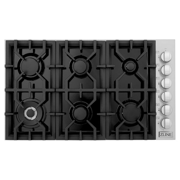 ZLINE 36 in. Gas Cooktop with 6 Burners and Black Porcelain Top (RC36-PBT)-Cooktops-RC36-PBT ZLINE Kitchen and Bath