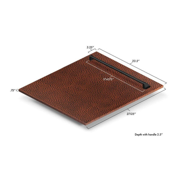 ZLINE 24" Tallac Series 3rd Rack Dishwasher with Hand-Hammered Copper Panel and Traditional Handle, 51dBa (DWV-HH-24) dimensional diagram with measurements.
