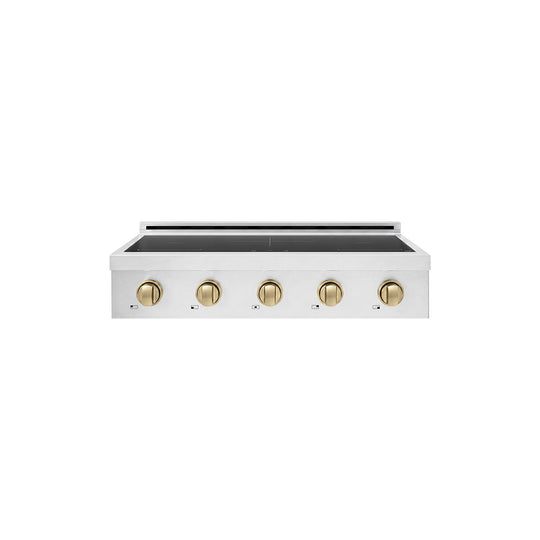 ZLINE Autograph Edition 36 in. Paramount Induction Rangetop with 5 Element Cooktop in Stainless Steel and Champagne Bronze Accents (SINRTZ-36-CB)