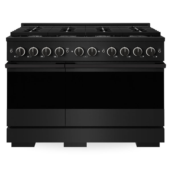 ZLINE 48 in. 6.7 cu. ft. Marino Double Oven Dual Fuel Range with 8 Burner Gas Cooktop in Black Stainless Steel (MDRB-48)