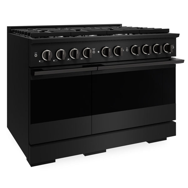 ZLINE 48 in. 6.7 cu. ft. Marino Double Oven Dual Fuel Range with 8 Burner Gas Cooktop in Black Stainless Steel (MDRB-48)