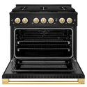 ZLINE Autograph Edition 36 in. 5.2 cu. ft. Marino Dual Fuel Range with 6 Burner DuoPro™ Cooktop and Electric Convection Oven in Black Stainless Steel and Polished Gold Accents (PMDRBZ-36-G)