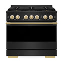 ZLINE Autograph Edition 36 in. 5.2 cu. ft. Marino Dual Fuel Range with 6 Burner DuoPro™ Cooktop and Electric Convection Oven in Black Stainless Steel and Polished Gold Accents (PMDRBZ-36-G)