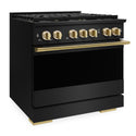 ZLINE Autograph Edition 36 in. 5.2 cu. ft. Marino Dual Fuel Range with 6 Burner DuoPro™ Cooktop and Electric Convection Oven in Black Stainless Steel and Polished Gold Accents (PMDRBZ-36-G)