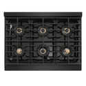 ZLINE Autograph Edition 36 in. 5.2 cu. ft. Marino Dual Fuel Range with 6 Burner DuoPro™ Cooktop and Electric Convection Oven in Black Stainless Steel and Polished Gold Accents (PMDRBZ-36-G)