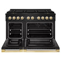 ZLINE Autograph Edition 48 in. 6.7 cu. ft. Marino Dual Fuel Range with 8 Burner DuoPro™ Cooktop and Dual Ovens in Black Stainless Steel and Polished Gold Accents (PMDRBZ-48-G)