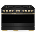 ZLINE Autograph Edition 48 in. 6.7 cu. ft. Marino Dual Fuel Range with 8 Burner DuoPro™ Cooktop and Dual Ovens in Black Stainless Steel and Polished Gold Accents (PMDRBZ-48-G)