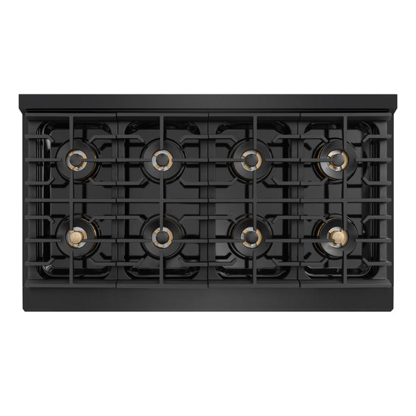 ZLINE Autograph Edition 48 in. 6.7 cu. ft. Marino Dual Fuel Range with 8 Burner DuoPro™ Cooktop and Dual Ovens in Black Stainless Steel and Polished Gold Accents (PMDRBZ-48-G)