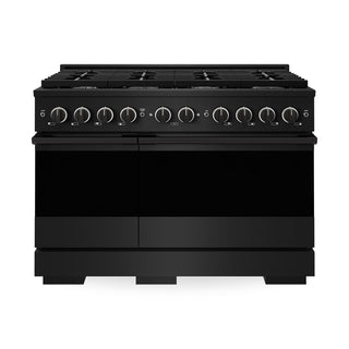 ZLINE 48 in. 6.7 cu. ft. Marino Double Oven Gas Range in Black Stainless Steel with 8 Brass Burners (MGRB-BR-48)