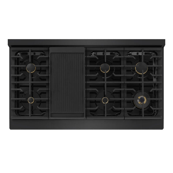 ZLINE 48 in. 6.7 cu. ft. Marino Double Oven Gas Range in Black Stainless Steel with 8 Brass Burners (MGRB-BR-48)