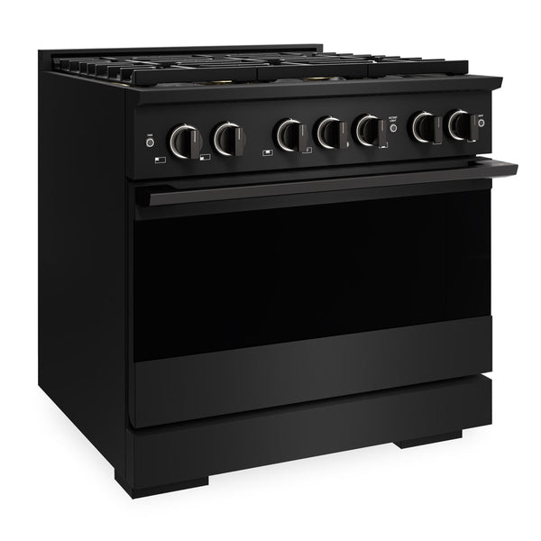 ZLINE 36 in. 5.2 cu. ft. Marino Gas Range with 6 Burner DuoPro™ Cooktop and Convection Gas Oven in Black Stainless Steel (PMGRB-36)
