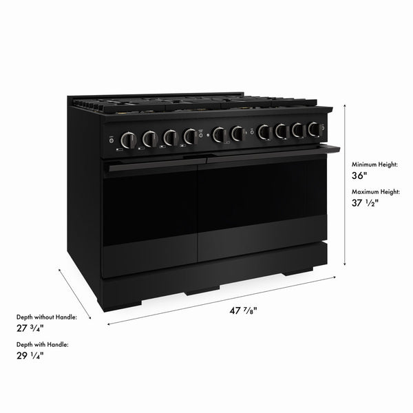 ZLINE 48 in. 6.7 cu. ft. Marino Gas Range with 8 Burner DuoPro™ Cooktop and Dual Ovens in Black Stainless Steel (PMGRB-48)
