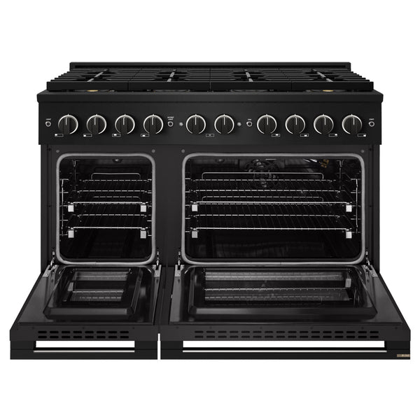 ZLINE 48 in. 6.7 cu. ft. Marino Gas Range with 8 Burner DuoPro™ Cooktop and Dual Ovens in Black Stainless Steel (PMGRB-48)