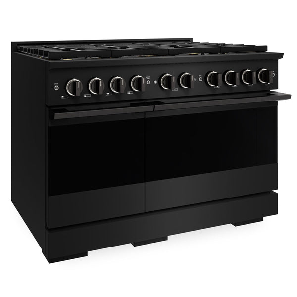 ZLINE 48 in. 6.7 cu. ft. Marino Gas Range with 8 Burner DuoPro™ Cooktop and Dual Ovens in Black Stainless Steel (PMGRB-48)