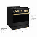 ZLINE Autograph Edition 30 in. 4.2 cu. ft. Marino Gas Range with 4 Burner DuoPro™ Cooktop and Convection Gas Oven in Black Stainless Steel and Polished Gold Accents (PMGRBZ-30-G)