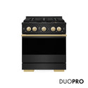 ZLINE Autograph Edition 30 in. 4.2 cu. ft. Marino Gas Range with 4 Burner DuoPro™ Cooktop and Convection Gas Oven in Black Stainless Steel and Polished Gold Accents (PMGRBZ-30-G)